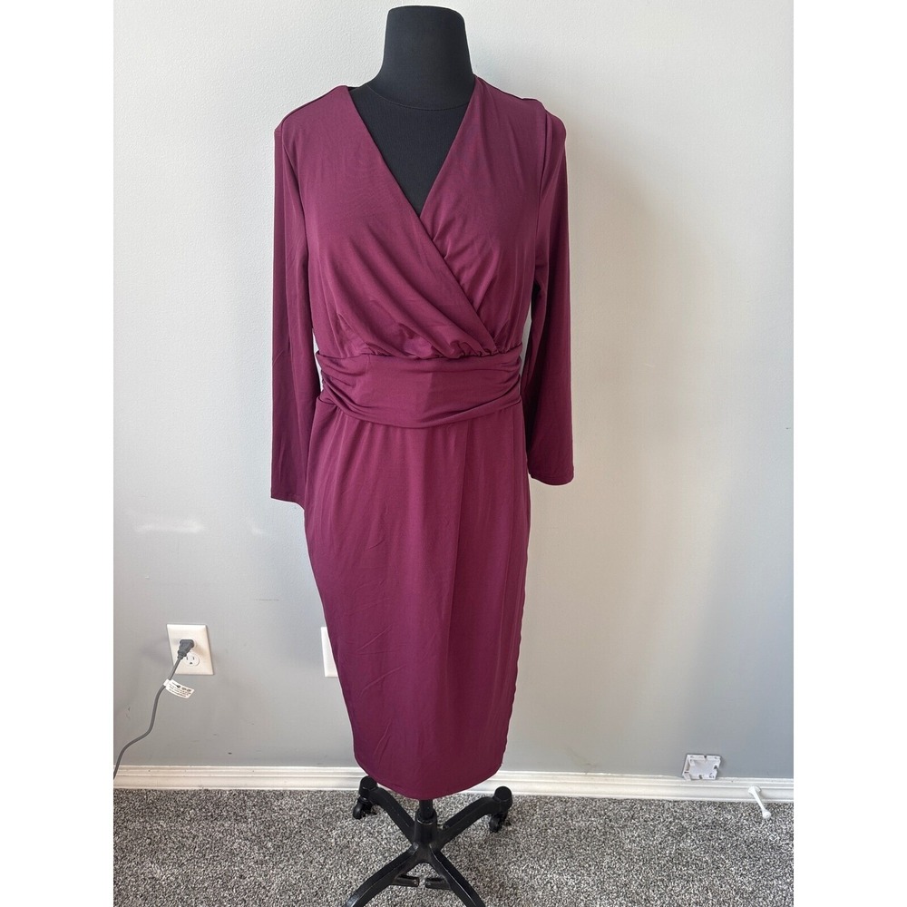 Torrid Midi Dress Wrap‎ Front plum pink Plus Size Long Sleeve Party Dress 00